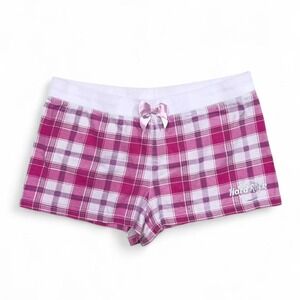 Y2K Hard Rock Cafe‎ Pink Plaid Boxer Shorts Sleepwear Bow Detail Womens Medium